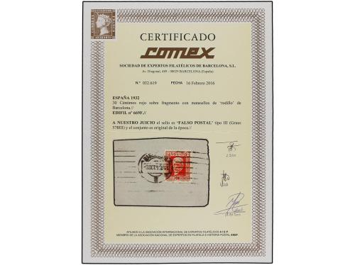 Δ ESPAÑA. Ed. 669F. 30 cts. rojo FALSO POSTAL tipo III (Grau