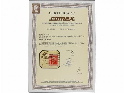 Δ ESPAÑA. Ed. 669F. 30 cts. rojo FALSO POSTAL tipo III (Grau