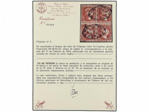 ° FILIPINAS. Ed. 2 (4). 10 cuartos carmín. Bloque de cuatro,