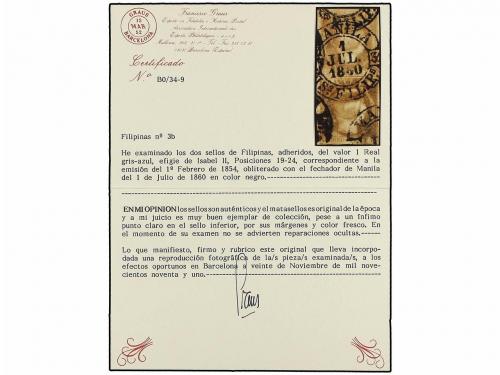 ° COLONIAS ESPAÑOLAS: FILIPINAS. Ed. 3b (2). 1 real grey, ti