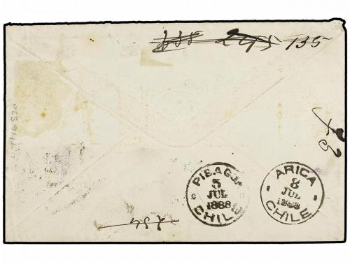 ✉ BOLIVIA. 1888. QUILLACOLLO a PISAGUA (Chile). Sobre con ma