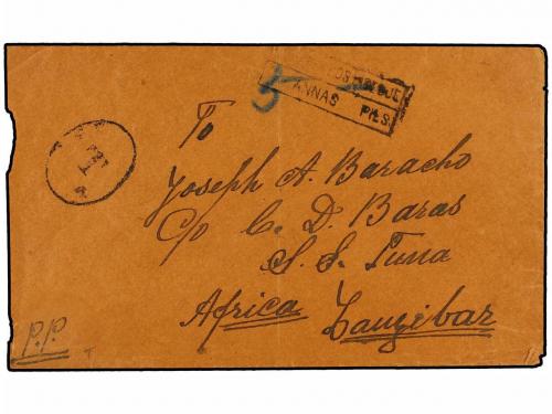 ✉ ZANZIBAR. 1917. MARGAO (Portuguese India) to ZANZIBAR. Unp