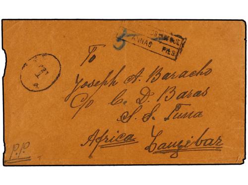 ✉ ZANZIBAR. 1917. MARGAO (Portuguese India) to ZANZIBAR. Unp