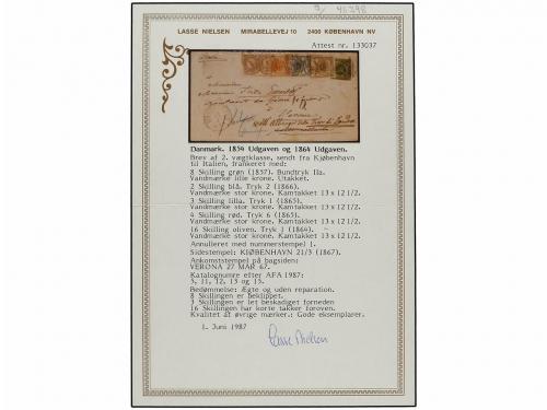 ✉ DINAMARCA. Sc. 8, 11-13, 15. 1867 (March 21). Five colour,