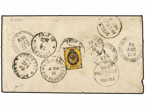 ✉ RUSIA. Sc. 19, 20, 28. 1876. Cover from ROSTOV to MEERUT (
