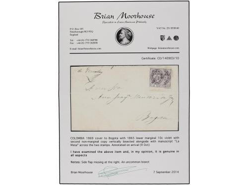 ✉ COLOMBIA. Sc. 38. 1869. Cover from LA MESA to BOGOTA, fran
