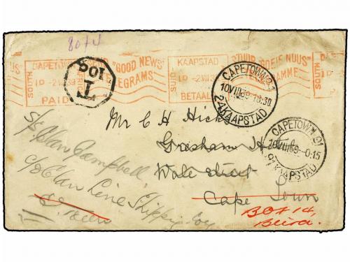 ✉ MOZAMBIQUE. 1939. CAPE TOWN to BEIRA (Mozambique). Mechani
