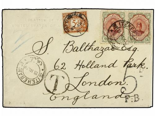 ✉ IRAN. 1920. TEHERAN to LONDON. 6 ch. brown and green (2), 
