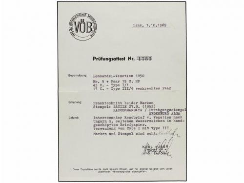 ✉ ITALIA ANTIGUOS ESTADOS: LOMBARDO-VENECIA. 1852. SICILE a 