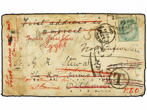 ✉ INDIA. 1904. Multi redirected cover from INDIA to SOUTH AF