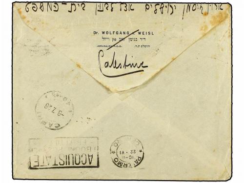 ✉ PALESTINA. 1926. JERUSALEM to ITALY. 1 pi. grey (2) taxed 