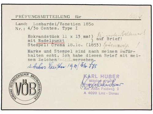 ✉ ITALIA ANTIGUOS ESTADOS: LOMBARDO-VENECIA. 1853. CREMA a V