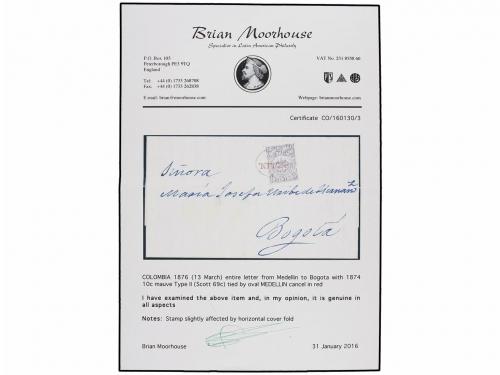 ✉ COLOMBIA. Sc. 96c. 1876. MEDELLIN a BOGOTÁ. 10 cents. malv