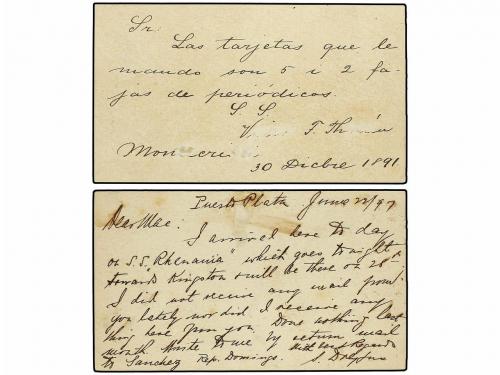 ✉ REPUBLICA DOMINICANA. 1892-97. Dos Enteros Postales de 3 c