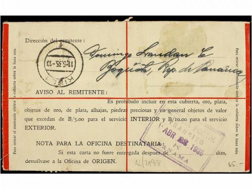 ✉ PANAMA. 1935. BOQUETE (Panamá) a ALEMANIA. Sobre de certif