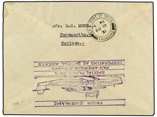 ✉ SURINAM. Yv. 10C, 10D, 10E. 1931 (19-8). SURINAM to TRINID