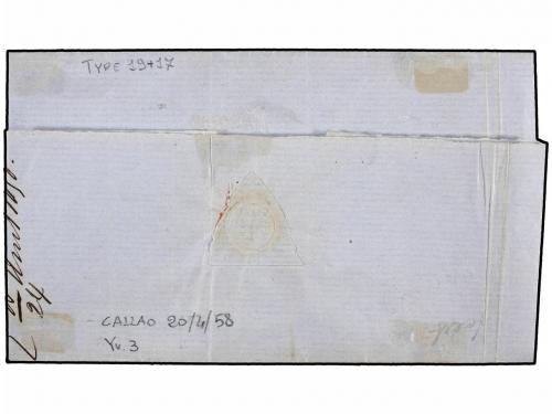 ✉ PERU. Yv. 4 (2). 1858. CALLAO a LIMA. 1 dinero azul (2), m