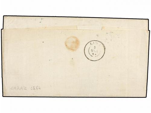 ✉ PERU. Yv. 8. 1864. CARAZ a LIMA. 1 dinero rosa, mat. CÍRCU