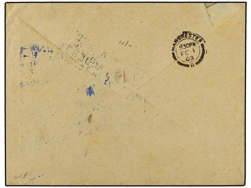 ✉ COLOMBIA. 1903. Circulada a MANCHESTER. 20 ctvos. lila, ma