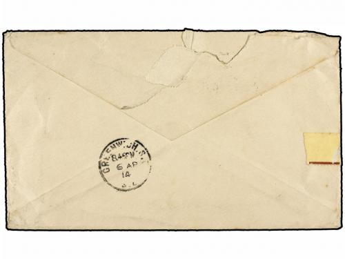 ✉ COLOMBIA. 1914. Circulada a LONDRES. 5 cts. azul (2), mat.