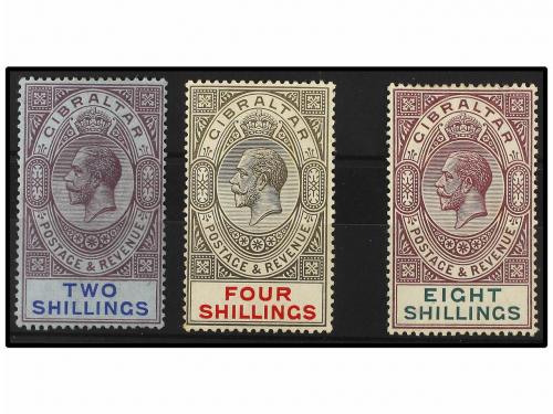 * GIBRALTAR. Sg. 99/101. 1921-27. 2 sh., 4 sh. and 8 sh. Lig