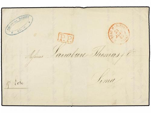 ✉ PERU. 1845-1860. Conjunto de 13 cartas, circuladas la mayo