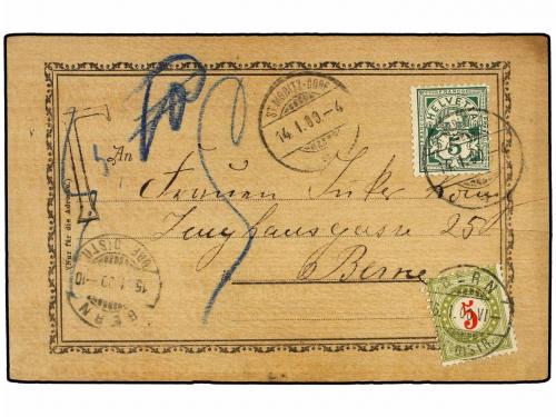 ✉ SUIZA. 1900. Wood special card skii from T. MORITZ to BERN