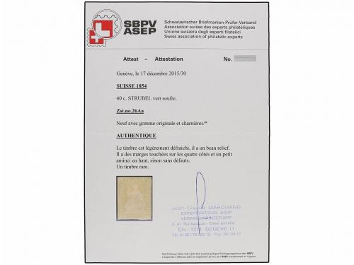 * SUIZA. Zu. 26Aa. 1854. 40 rp. green I MUNICH PRINTING sulf