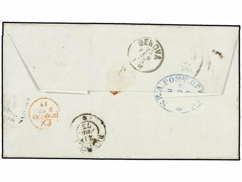 ✉ INDIA INGLESA. 1873. MADRAS to GENOVA. 9 p. lilac and 8 an