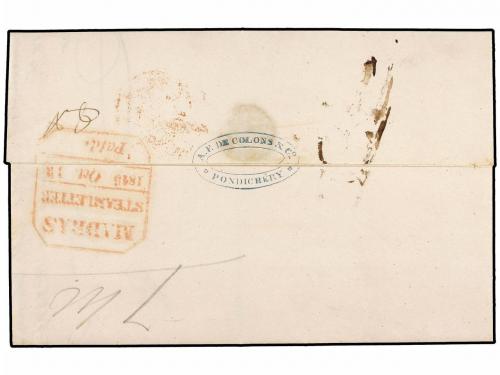 ✉ INDIA. 1845. PONDICHERY a MARSEILLE. Fechador de entrada 1