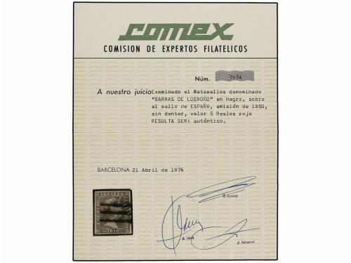 ° ESPAÑA. Ed. 3. 5 reales rojo, mat. BARRAS DE LOGROÑO. Rarí