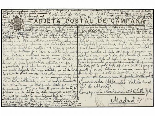 ✉ ESPAÑA GUERRA CIVIL. 1938 (22 Febrero). Tarjeta Postal de 