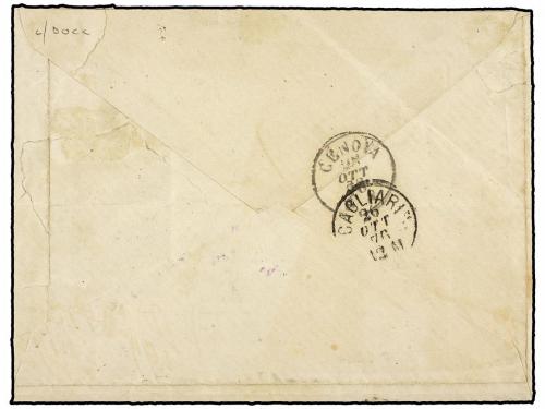 ✉ TUNEZ. 1876 (23 Oct.). TÚNEZ a GÉNOVA. 5 cts. gris verde (
