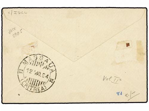✉ ERITREA. Sa. 4. 1893. ADI UGRI a MASSAWA. 10 cts. rojo. Ma