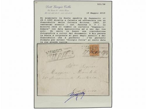 ✉ ERITREA. Sa. 5. 1895. SAGANETTI a CATANIA. 20 cts. naranja