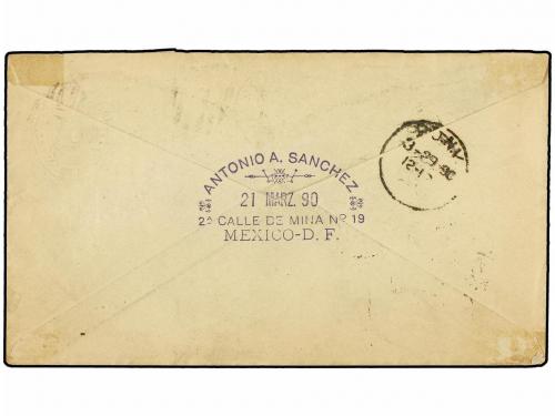 ✉ MEXICO. 1890. MÉXICO a NEW YORK. Sobre de 5 ctvos. azul EX