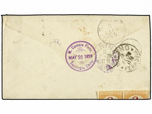 ✉ CHILE. 1878. SANTIAGO a CARAVAGGIO (Italy). 5 ctvos. rojo 