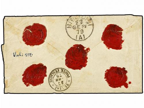 ✉ EGIPTO. 1879. ALESSANDRIA to TUNISI. 20 cts. orange (fault