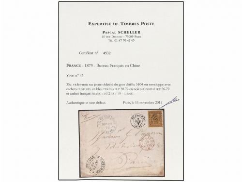 ✉ CHINA. 1879. PEKING a PARÍS, marcas IG. CUSTOMS/PEKING y C