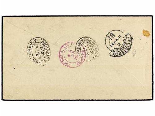 ✉ ZANZIBAR. 1927. ZANZIBAR to NEW YORK. 12 cents. red block 