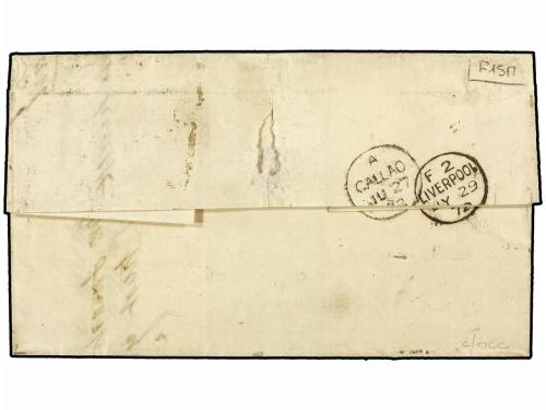 ✉ PERU. 1872. CALLAO a LIVERPOOL. Circulada con sello de Per