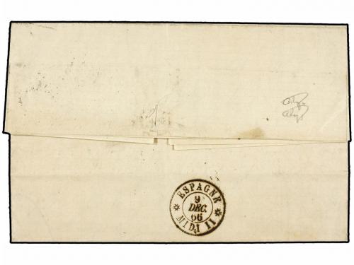 ✉ BELGICA. 1866. ANVERS a CADIZ (España). 20 cts. azul y 40 