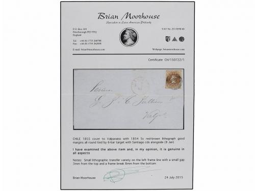 ✉ CHILE. Sc. 7a. 1855. SANTIAGO a VALPARAISO. 5 ctvos. casta
