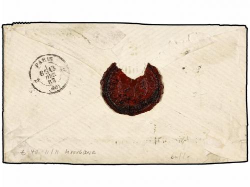 ✉ PERU. Yv. 59, 62(3), 68. 1883. LIMA a PARIS. 1 ctvo. verde