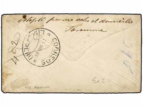 ✉ CHILE. 1883 (24-Dic.). GUERRA DEL PACÍFICO. LIMA correo in
