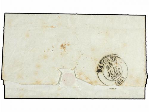 ✉ ESPAÑA: PREFILATELIA. 1843. BILBAO a BAYONA. Fechador de B