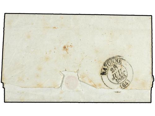 ✉ ESPAÑA: PREFILATELIA. 1843. BILBAO a BAYONA. Fechador de B