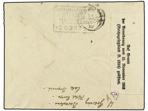 ✉ ESPAÑA. Ed. 277. 1920. BARCELONA a ALEMANIA. 50 cts. azul,