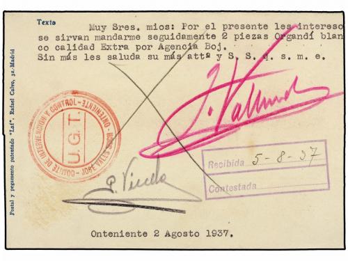 ✉ ESPAÑA GUERRA CIVIL. 1937. ONTENIENTE. Tarjeta Postal circ