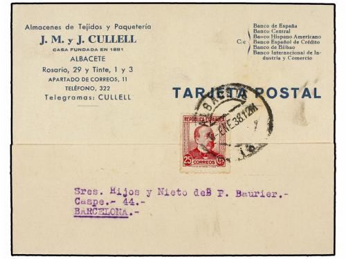✉ ESPAÑA GUERRA CIVIL. 1938. ALBACETE, tarjeta postal circul